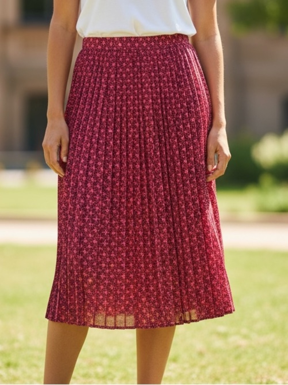 Banana Republic Classic Pink Pleated Elastic Waist Midi Skirt Size XS